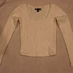 Textured Long Sleeve White Crop Top